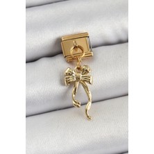 Asel Aksesuarcı 316L Çelik Sallantılı Uzun Fiyonk Model Gold Renk Nomination Charm