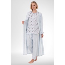 Mecit Pijama Mecit 6316 Mavi Kadın Büyük Beden Sabahlıklı Pijama Takımı