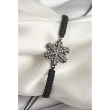 Asel Aksesuarcı Pirinç Füme Renk Zirkon Taşlı Kar Tanesi Figür Makrome Asansörlü Model Kadın Bileklik