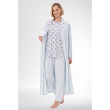 Mecit Pijama Mecit 6317 Mavi Kadın Büyük Beden Boydan Düğmeli Sabahlıklı Pijama Takımı