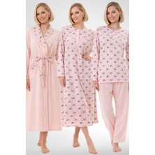 Mecit Pijama Mecit 6318 Pudra Büyük Beden Kadın Sabahlık Pijama Gecelik Set