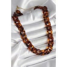 Asel Aksesuarcı Leopar Desenli Mika Kalın Zincir Kadın Kolye