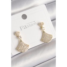 Asel Aksesuarcı Pirinç Gold Renk Zirkon Taşlı Motif Model Kadın Küpe