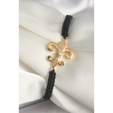 Asel Aksesuarcı Pirinç Gold Renk Zirkon Taşlı Zambak Figür Asansörlü Makrome Model Kadın Bileklik