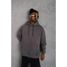 ModaSize Erkek Düz Kapüşonlu Sweat - Gri