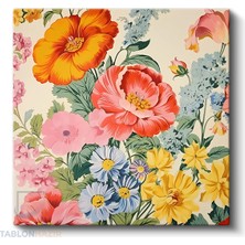 Tablonhazır Kare Kanvas Tablo Salon Tablosu Ev Dekorasyon Özel Tasarım Rengarenk Cicekler