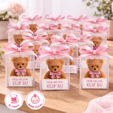 Larina Hediyelik Ayıcık Kokulu Mum Hediyelik – Kız Bebek Mevlüt, Baby Shower, Diş Buğdayı – Etiketli + Şeffaf Kutu + Pembe  Kurdela