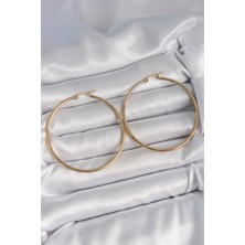 Asel Aksesuarcı 316 Çelik Gold Renk 53 mm Halka Model Kadın Küpe