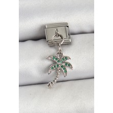 Asel Aksesuarcı 316L Çelik Sallantılı Zirkon Taşlı Palmiye Ağacı Model Gümüş Renk Nomination Charm