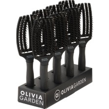 Olivia Garden Fingerbrush Boar Nylon Full Black M Saç Fırçası 8 Adet ve Stand