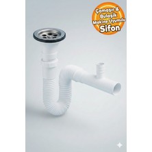 Primeaks Çamaşır Veya Bulaşık Makinesi Çıkışlı Lavabo Altı Körüklü Sifon | Tek Girişli | Adaptör Conta Hediyeli