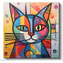 Tablonhazır Kare Kanvas Tablo Salon Tablosu Ev Dekorasyon Özel Tasarım Soyut Geometrik Kedi