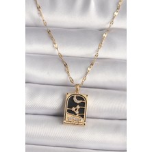 Asel Aksesuarcı 316L Çelik Gold Renk Zirkon Taşlı Ay Figürlü Tarot Model Kadın Kolye