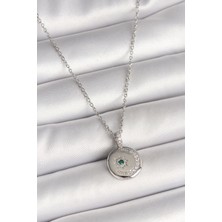 Asel Aksesuarcı 316L Çelik Gümüş Renk Zincir Madalyon Zirkon Taşlı Işlemeli Hilal Yıldız Model Kadın Kolye