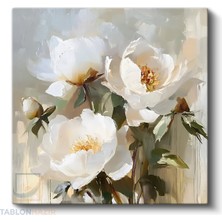 Tablonhazır Kare Kanvas Tablo Salon Tablosu Ev Dekorasyon Özel Tasarım Beyaz Klasik Cicekler