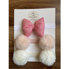 Glory Baby Kız Bebek Fiyonklu & Ponponlu Bandana - Saç Bandı 3'lü Set