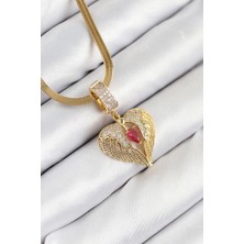 Asel Aksesuarcı 316L Çelik Zirkon Taşlı Kanatlı Kalp Model Gold Renk Kadın Kolye