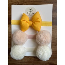 Glory Baby Kız Bebek Fiyonklu & Ponponlu Bandana - Saç Bandı 3'lü Set