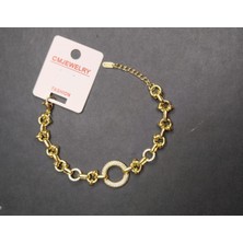 Mumicemum Özel Tasarım  Gold Zirkon Taşlı Çelik Bileklik 18K Altın Kaplamalı