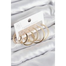 Asel Aksesuarcı Pirinç Halka Model Gold Renk Kadın Set Küpe