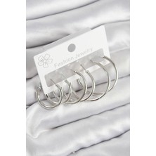 Asel Aksesuarcı Pirinç Halka Model Gümüş Renk Kadın Set Küpe