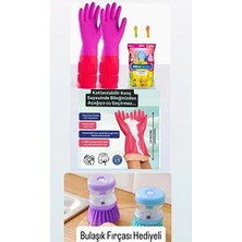Dorsa Atigilan Uzun Konç Bulaşık Eldiveni Su Geçirmez M Beden + Bulaşık Fırçası Hediyeli Uzun Eldiven