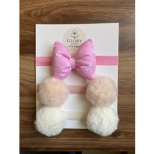 Glory Baby Kız Bebek Fiyonklu & Ponponlu Bandana - Saç Bandı 3'lü Set