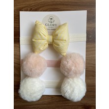 Glory Baby Kız Bebek Fiyonklu & Ponponlu Bandana - Saç Bandı 3'lü Set