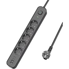 5 Prizli Akım Korumalı Uzatma Kablosu | 2xusb-A + 2xusb-C | 3680W - 2m Kablo - Lisinya
