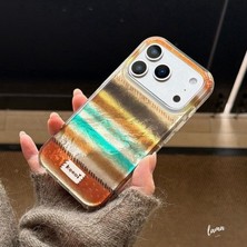 Lama Case Apple iPhone 14 / 13 Kılıf Altın Yeşil Turuncu Şerit Desenli Kapak