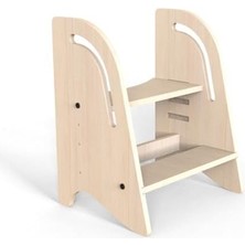 Mamatoyz Stepın 2'si 1 Arada Ahşap Basamak ve Tabure Naturel, Montessori Basamak, Doğal Ahşap, Hafif, 80 kg Taşıma Kapasitesi, Banyo Taburesi