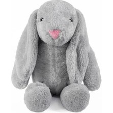 Peluş Tavşan 40 cm Uzun Kulaklı Yumuşak Uyku Arkadaşı, Ponçik Sarkık Kulaklı Doldurulabilir Oyuncak (Gri)