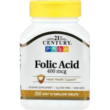 21ST Century Folic Acid Vitamin B9 Folate Heart Health 400 Mcg 250 Easy To Swallow Tablets