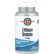 Kal Lithium Orotate 5mg Brain & Cognitive Mineral Mood Support In Organic Rice Bran Extract Base 60 Vegcaps
