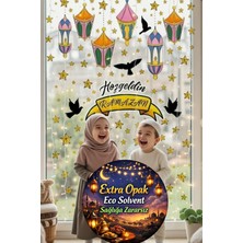 Kt Grup Hoşgeldin Ramazan Renkli Fener Sarkıt Kuşlar ve Yıldızlar Mat Görünümlü Cam Duvar Sticker Seti