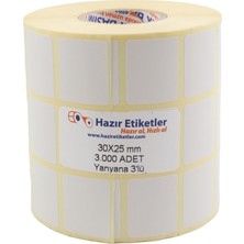 Eko Termal Etiket, 30MM x 25MM 3000 Adetli 3lü Yan Yana Sarılmış Rulolar 40MM Çapında Direk Termal Transfer Etiketi