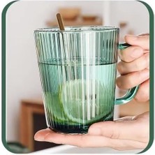 2 Adet Renkli Cam Kupa Bardak Çay Kahve Meşrubat Tatlı Bardağı Yeşil ve Kahve 370 ml