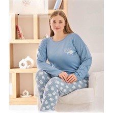 Pijamoni Kadın Sofya Büyük Beden Bisiklet Yaka Uzun Kol Ince Pijama Takımı 8720/1- 1 Adet