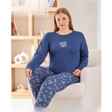 Pijamoni Kadın Sofya Büyük Beden Bisiklet Yaka Uzun Kol Ince Pijama Takımı 8720/4- 1 Adet