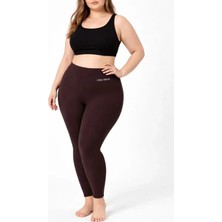 Ahes Shopping Yüksek Bel Toparlayıcı Likralı Dalgıç Spor Tayt Esnek Battal Büyük Beden - Kahverengi