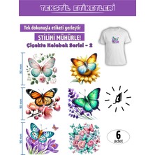 Agg Reklam Ütü ile Yapışan Kıyafet Etiketi Çiçekte Kelebek Serisi -2   6lı Set