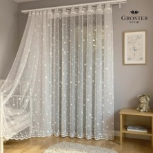 Groster Spor Beyaz Yıldızlı Çocuk Odası Perde - 1/3 Sık Pileli - Bebek Odası Perde -Tül-Perde-A Kalite ++