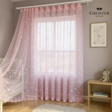 Groster Spor Pembe Yıldızlı Kız Çocuk Odası Perde - 1/3 Sık Pileli - Bebek Odası Perde -Tül-A Kalite ++