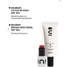 INO Beauty Güneş Koruma Etkili Doğal Renk ve Işıltı Veren Stick Scarlet 4,5gr + 01 Lıght SPF50 Sunscreen 50ML