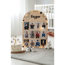 Aze Kids 1 Yaş 12 Ay Doğumgünü Kişiye Özel Isim Yazılabilir 3D Boho Temalı Ahşap Fotoğraf Panosu Fotoğraf Albümü Fotoğraf Tablosubüyük Boy