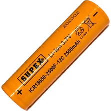 Supex ICR18650 3.7V 2500MAH Li-Ion Şarjlı Pil 12C Deşarj Akımı (Başsız)