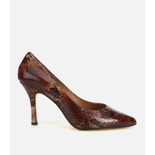 Hotiç Kadın Deri Kahverengi Yılan Desenli Stiletto