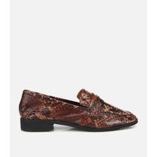 Hotiç Kadın Deri Kahverengi Yılan Desenli Klasik Loafer