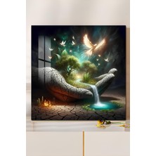 KutuTR 3D Görünümlü Temperli Cam Tablo – Kuşlar, Doğa ve Hayat Eli Temalı Uv Baskı 33X33 CM-CTK125