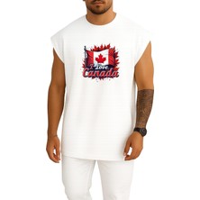 Bahriyeli Collection Oversize I Love Kanada Göğüs Baskılı Atlet
